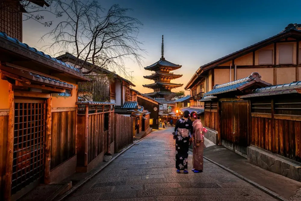 Pagoda and spring blossoms in Japan